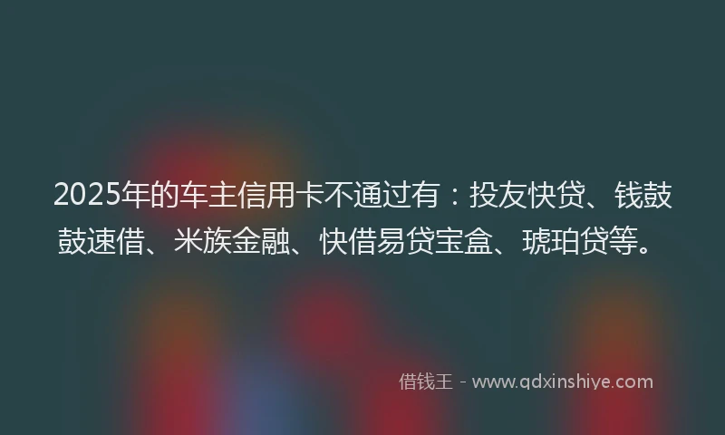 2025年的车主信用卡不通过有：投友快贷、钱鼓鼓速借、米族金融、快借易贷宝盒、琥珀贷等。