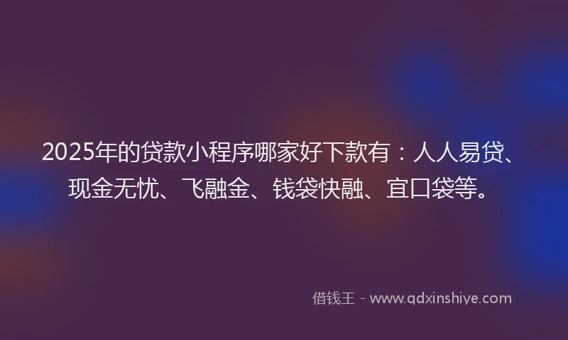 2025年的贷款小程序哪家好下款有:人人易贷、现金无忧、飞融金、钱袋快融、宜口袋等。