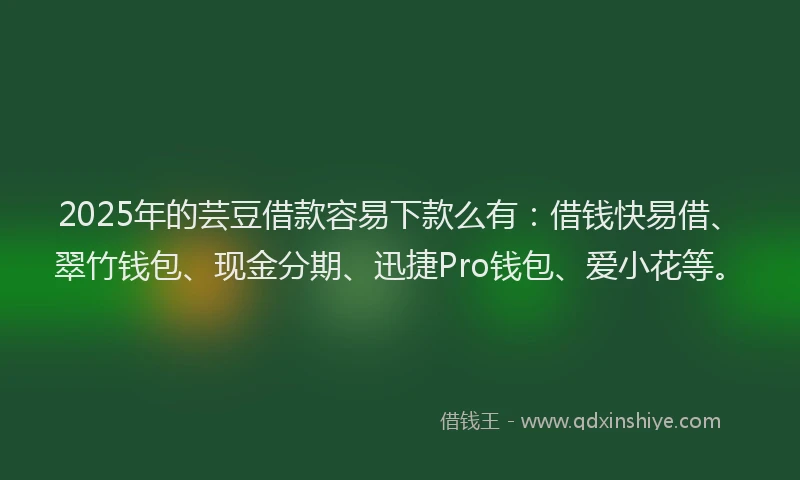 2025年的芸豆借款容易下款么有：借钱快易借、翠竹钱包、现金分期、迅捷Pro钱包、爱小花等。
