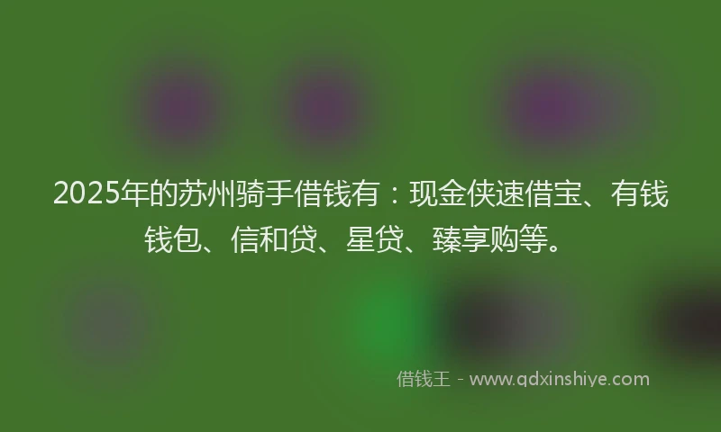 2025年的苏州骑手借钱有：现金侠速借宝、有钱钱包、信和贷、星贷、臻享购等。