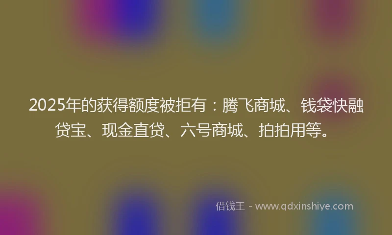 2025年的获得额度被拒有：腾飞商城、钱袋快融贷宝、现金直贷、六号商城、拍拍用等。