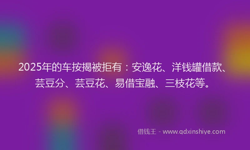 2025年的车按揭被拒有:安逸花、洋钱罐借款、芸豆分、芸豆花、易借宝融、三枝花等。