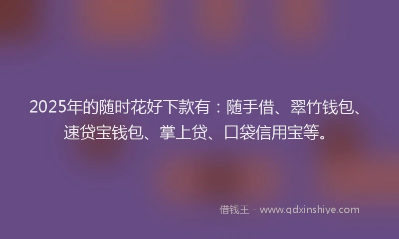 2025年的随时花好下款有：随手借、翠竹钱包、速贷宝钱包、掌上贷、口袋信用宝等。