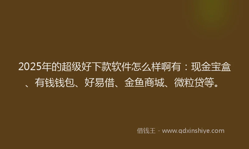 2025年的超级好下款软件怎么样啊有：现金宝盒、有钱钱包、好易借、金鱼商城、微粒贷等。