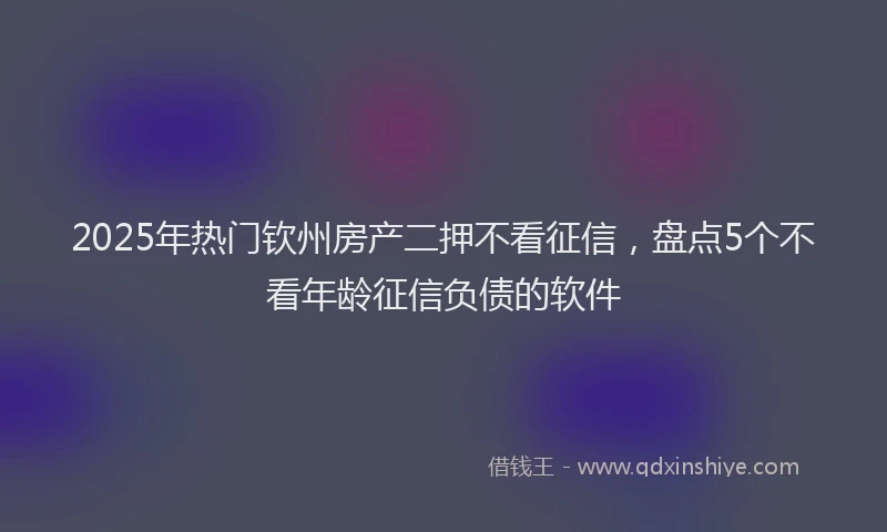 2025年热门钦州房产二押不看征信,盘点5个不看年龄征信负债的软件