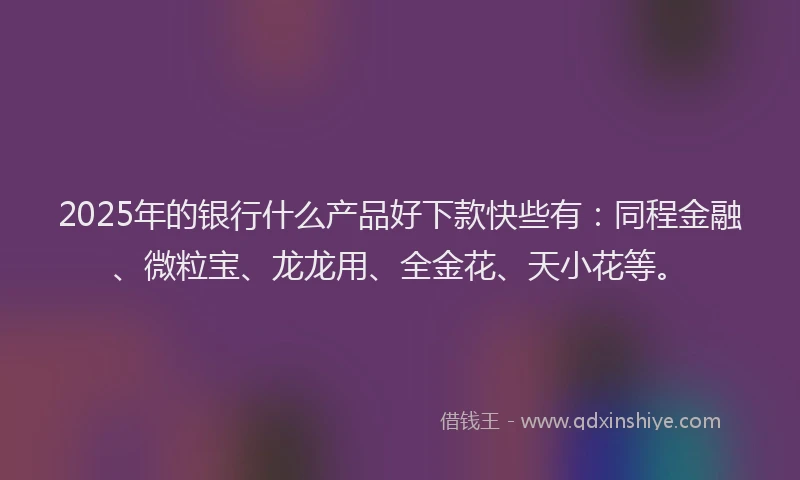 2025年的银行什么产品好下款快些有：同程金融、微粒宝、龙龙用、全金花、天小花等。