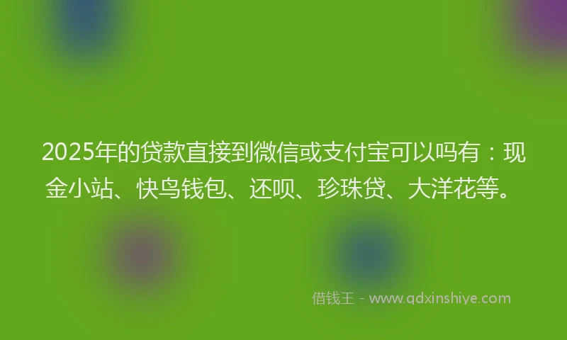 2025年的贷款直接到微信或支付宝可以吗有:现金小站、快鸟钱包、还呗、珍珠贷、大洋花等。