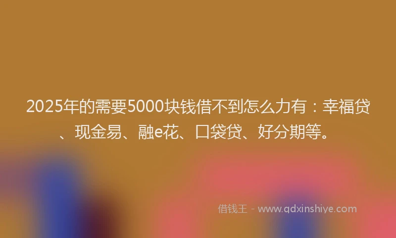 2025年的需要5000块钱借不到怎么力有:幸福贷、现金易、融e花、口袋贷、好分期等。