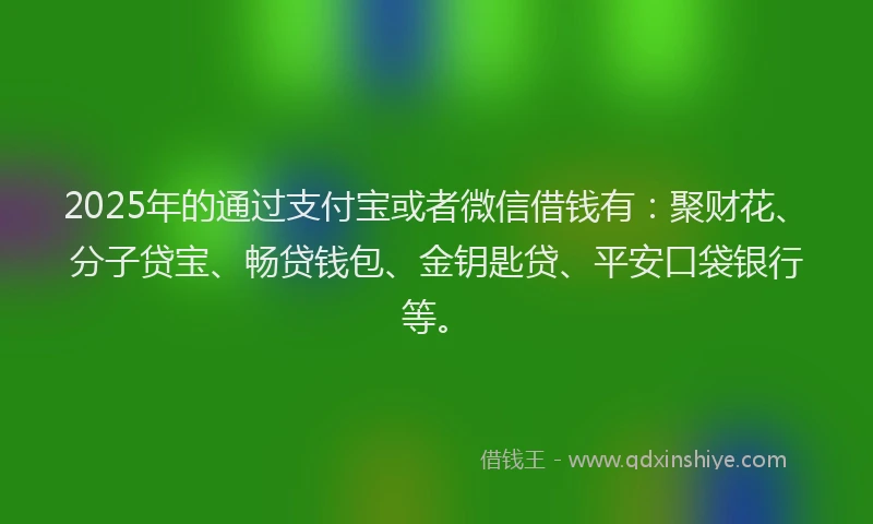 2025年的通过支付宝或者微信借钱有：聚财花、分子贷宝、畅贷钱包、金钥匙贷、平安口袋银行等。
