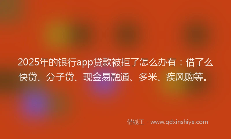 2025年的银行app贷款被拒了怎么办有:借了么快贷、分子贷、现金易融通、多米、疾风购等。