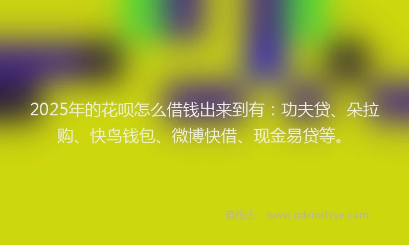2025年的花呗怎么借钱出来到有：功夫贷、朵拉购、快鸟钱包、微博快借、现金易贷等。