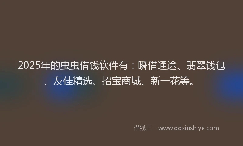 2025年的虫虫借钱软件有：瞬借通途、翡翠钱包、友佳精选、招宝商城、新一花等。