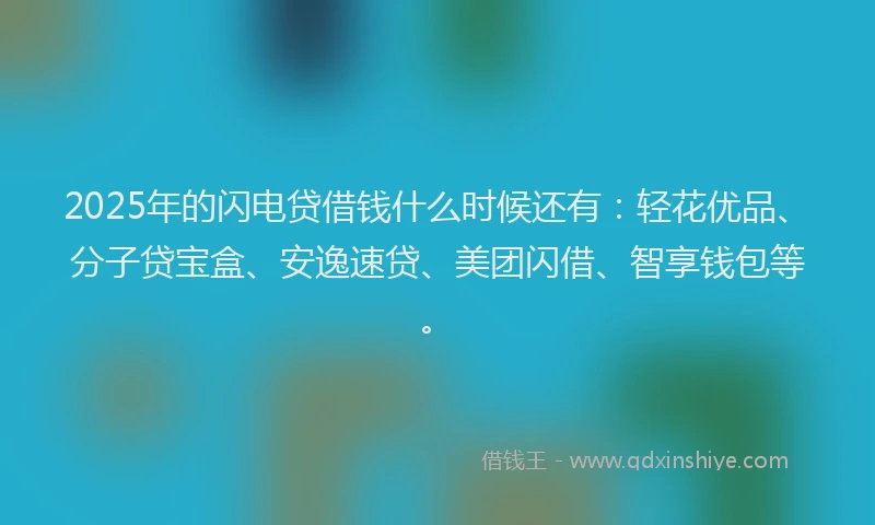 2025年的闪电贷借钱什么时候还有：轻花优品、分子贷宝盒、安逸速贷、美团闪借、智享钱包等。