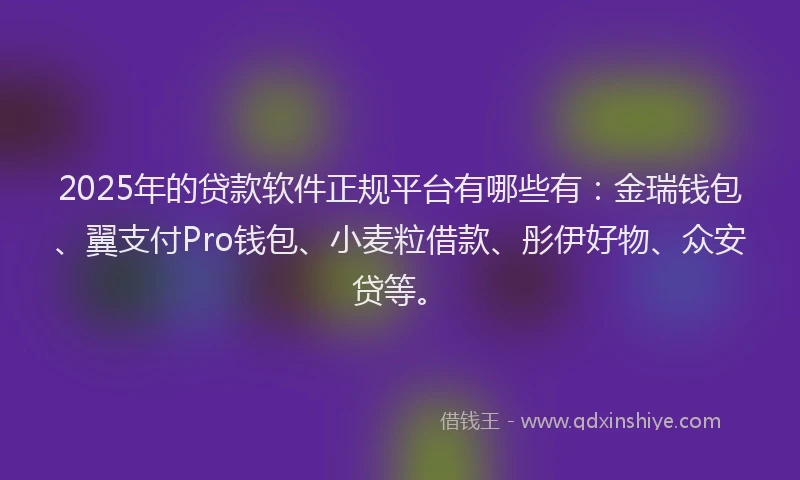 2025年的贷款软件正规平台有哪些有：金瑞钱包、翼支付Pro钱包、小麦粒借款、彤伊好物、众安贷等。