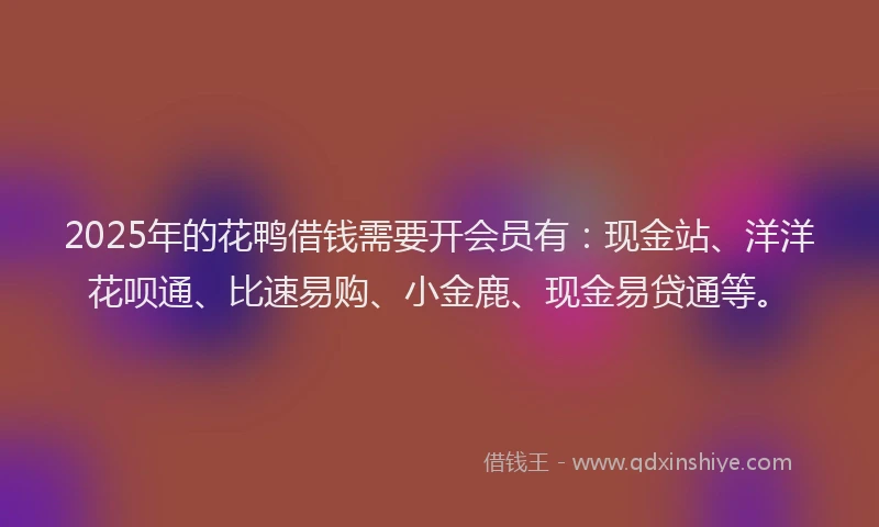2025年的花鸭借钱需要开会员有：现金站、洋洋花呗通、比速易购、小金鹿、现金易贷通等。