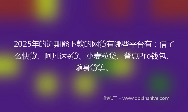 2025年的近期能下款的网贷有哪些平台有：借了么快贷、阿凡达e贷、小麦粒贷、普惠Pro钱包、随身贷等。
