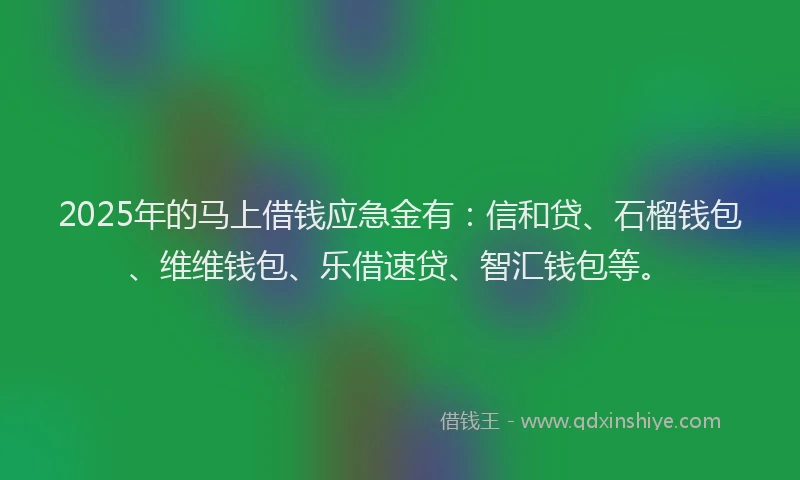2025年的马上借钱应急金有：信和贷、石榴钱包、维维钱包、乐借速贷、智汇钱包等。