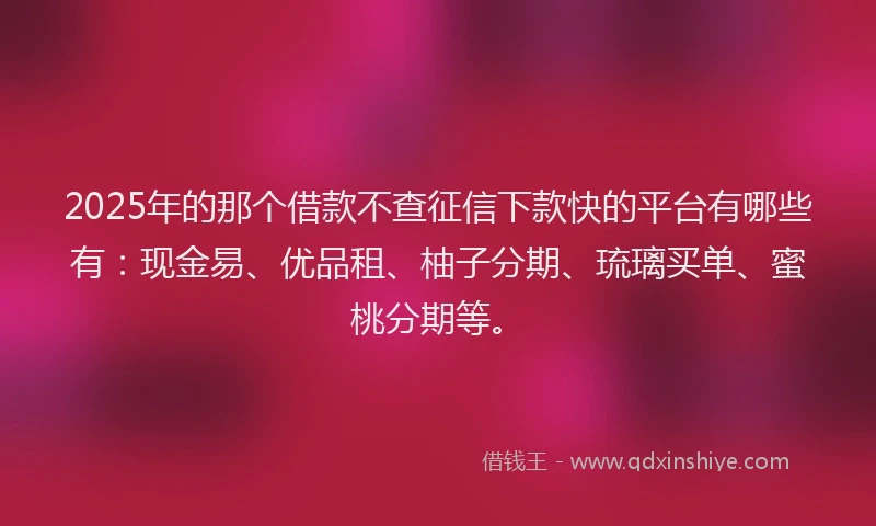2025年的那个借款不查征信下款快的平台有哪些有:现金易、优品租、柚子分期、琉璃买单、蜜桃分期等。