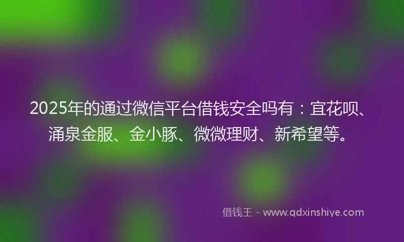 2025年的通过微信平台借钱安全吗有：宜花呗、涌泉金服、金小豚、微微理财、新希望等。