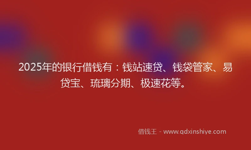 2025年的银行借钱有:钱站速贷、钱袋管家、易贷宝、琉璃分期、极速花等。