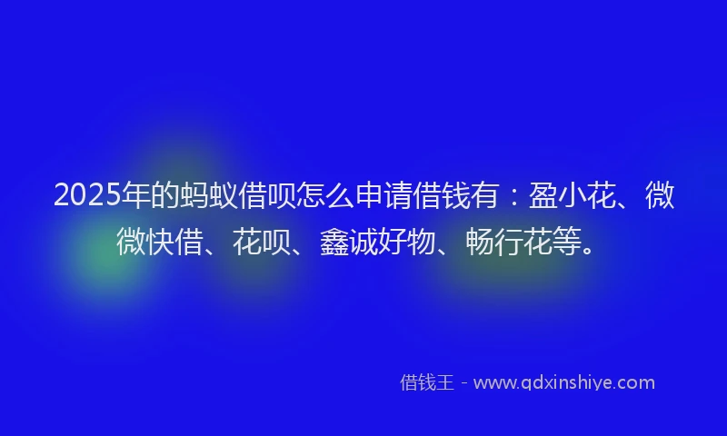 2025年的蚂蚁借呗怎么申请借钱有：盈小花、微微快借、花呗、鑫诚好物、畅行花等。