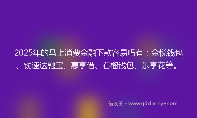 2025年的马上消费金融下款容易吗有：金悦钱包、钱速达融宝、惠享借、石榴钱包、乐享花等。