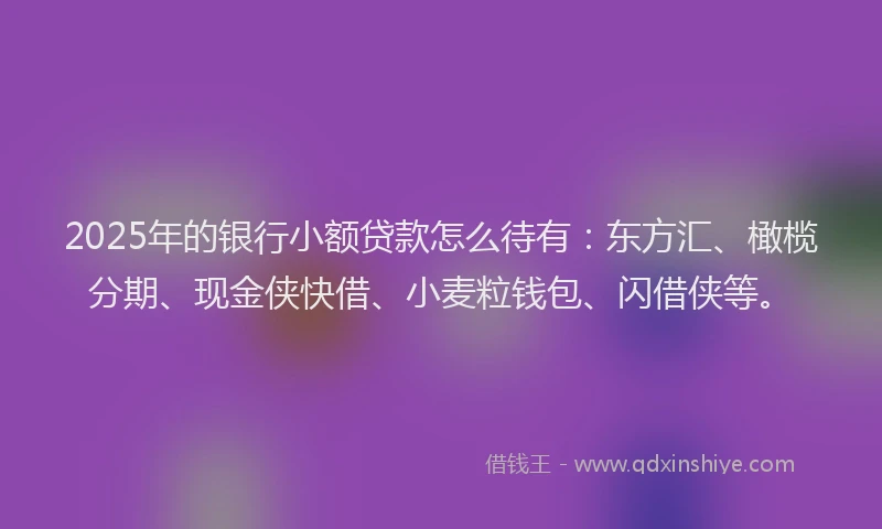 2025年的银行小额贷款怎么待有:东方汇、橄榄分期、现金侠快借、小麦粒钱包、闪借侠等。