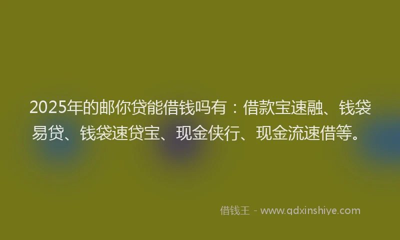 2025年的邮你贷能借钱吗有：借款宝速融、钱袋易贷、钱袋速贷宝、现金侠行、现金流速借等。