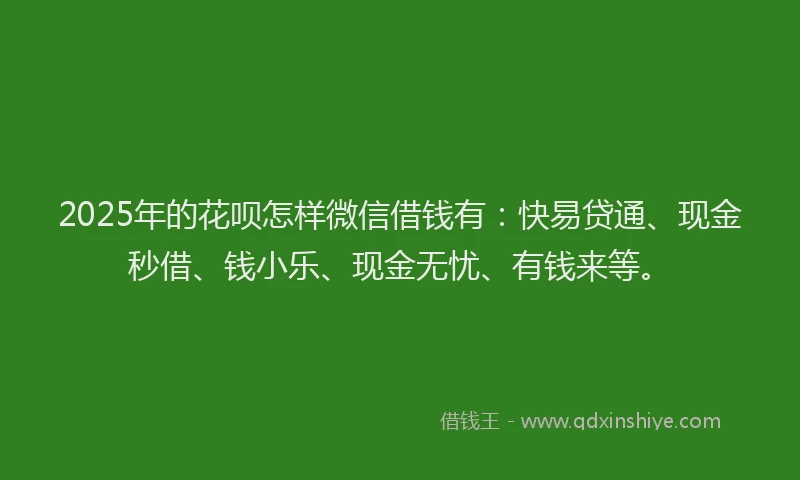 2025年的花呗怎样微信借钱有：快易贷通、现金秒借、钱小乐、现金无忧、有钱来等。