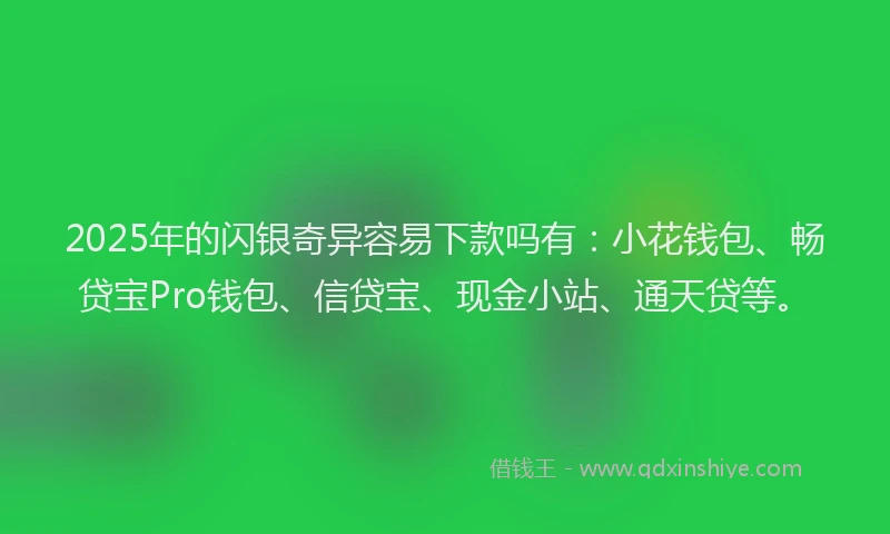 2025年的闪银奇异容易下款吗有:小花钱包、畅贷宝Pro钱包、信贷宝、现金小站、通天贷等。