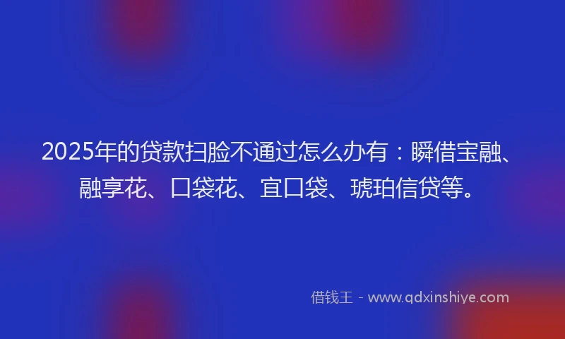 2025年的贷款扫脸不通过怎么办有:瞬借宝融、融享花、口袋花、宜口袋、琥珀信贷等。