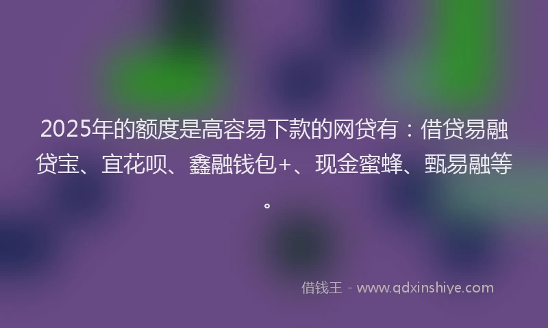 2025年的额度是高容易下款的网贷有：借贷易融贷宝、宜花呗、鑫融钱包+、现金蜜蜂、甄易融等。