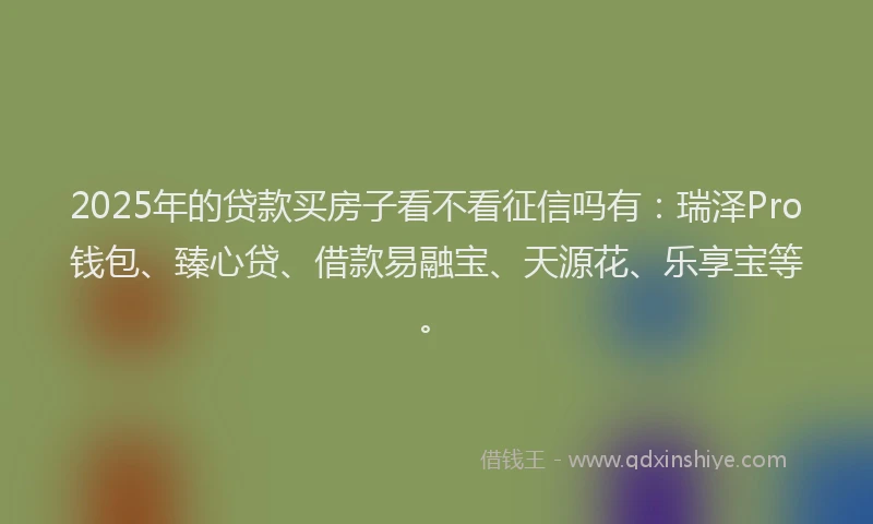 2025年的贷款买房子看不看征信吗有:瑞泽Pro钱包、臻心贷、借款易融宝、天源花、乐享宝等。