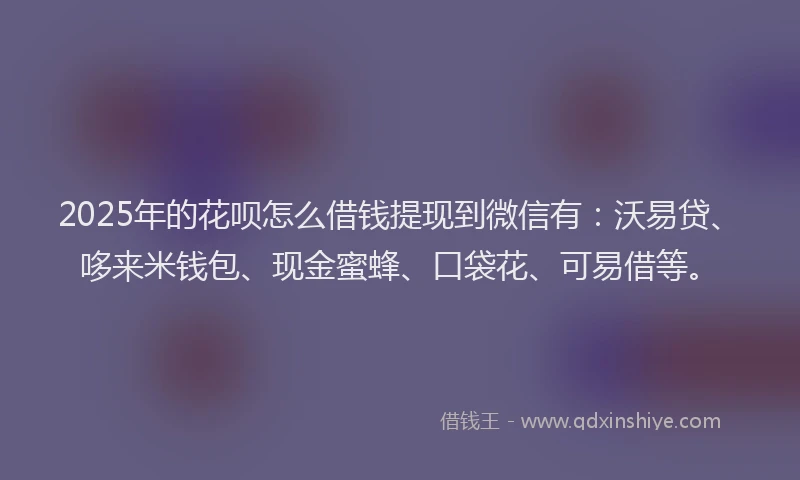 2025年的花呗怎么借钱提现到微信有：沃易贷、哆来米钱包、现金蜜蜂、口袋花、可易借等。