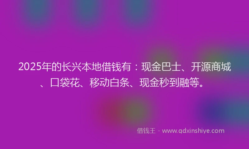2025年的长兴本地借钱有：现金巴士、开源商城、口袋花、移动白条、现金秒到融等。