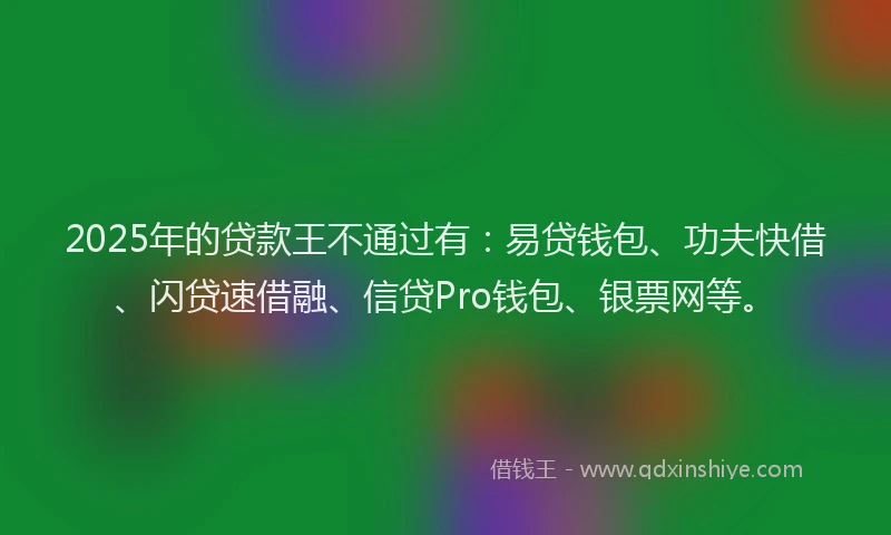 2025年的贷款王不通过有:易贷钱包、功夫快借、闪贷速借融、信贷Pro钱包、银票网等。