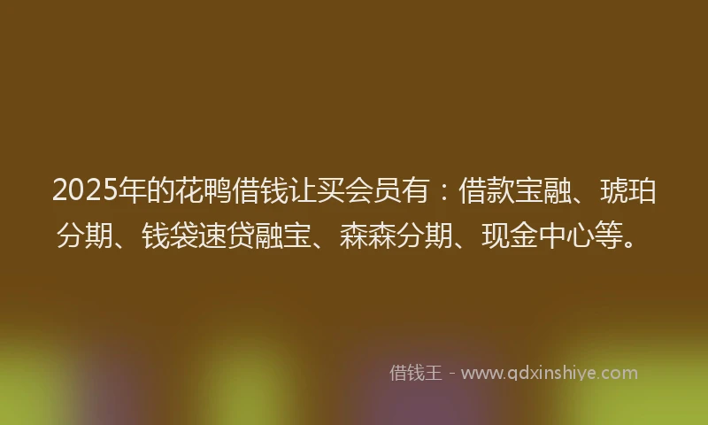 2025年的花鸭借钱让买会员有：借款宝融、琥珀分期、钱袋速贷融宝、森森分期、现金中心等。