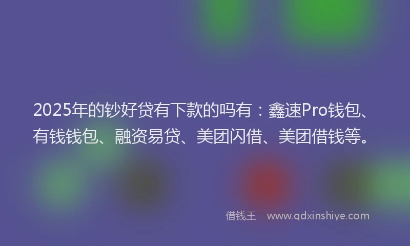 2025年的钞好贷有下款的吗有：鑫速Pro钱包、有钱钱包、融资易贷、美团闪借、美团借钱等。
