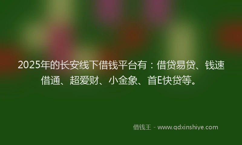2025年的长安线下借钱平台有：借贷易贷、钱速借通、超爱财、小金象、首E快贷等。