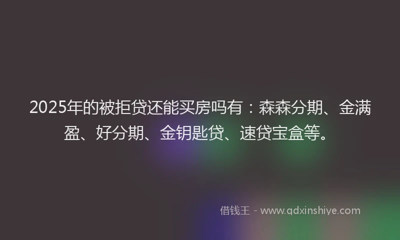 2025年的被拒贷还能买房吗有：森森分期、金满盈、好分期、金钥匙贷、速贷宝盒等。