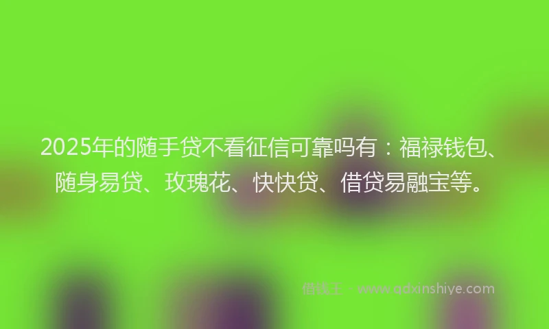 2025年的随手贷不看征信可靠吗有:福禄钱包、随身易贷、玫瑰花、快快贷、借贷易融宝等。