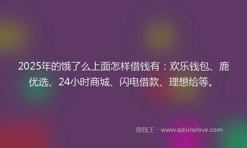 2025年的饿了么上面怎样借钱有:欢乐钱包、鹿优选、24小时商城、闪电借款、理想给等。