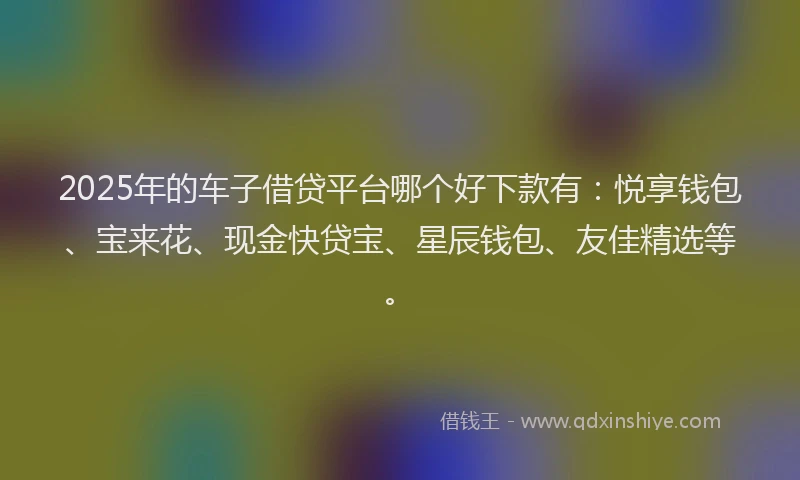 2025年的车子借贷平台哪个好下款有:悦享钱包、宝来花、现金快贷宝、星辰钱包、友佳精选等。
