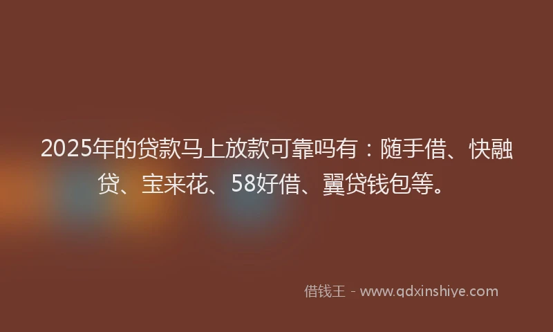2025年的贷款马上放款可靠吗有：随手借、快融贷、宝来花、58好借、翼贷钱包等。