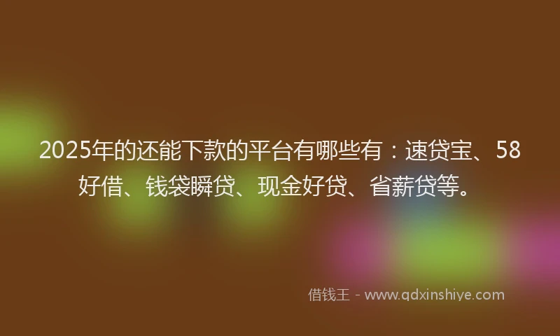 2025年的还能下款的平台有哪些有：速贷宝、58好借、钱袋瞬贷、现金好贷、省薪贷等。
