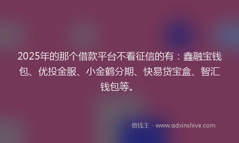 2025年的那个借款平台不看征信的有：鑫融宝钱包、优投金服、小金鹤分期、快易贷宝盒、智汇钱包等。