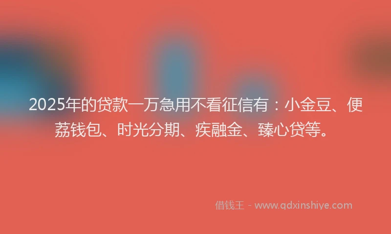 2025年的贷款一万急用不看征信有:小金豆、便荔钱包、时光分期、疾融金、臻心贷等。