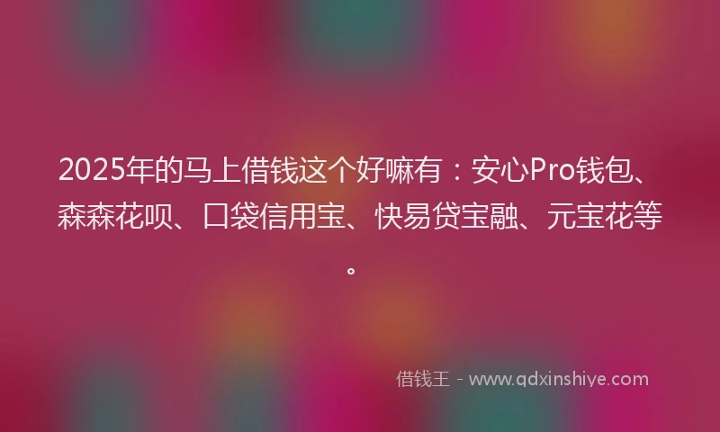 2025年的马上借钱这个好嘛有：安心Pro钱包、森森花呗、口袋信用宝、快易贷宝融、元宝花等。