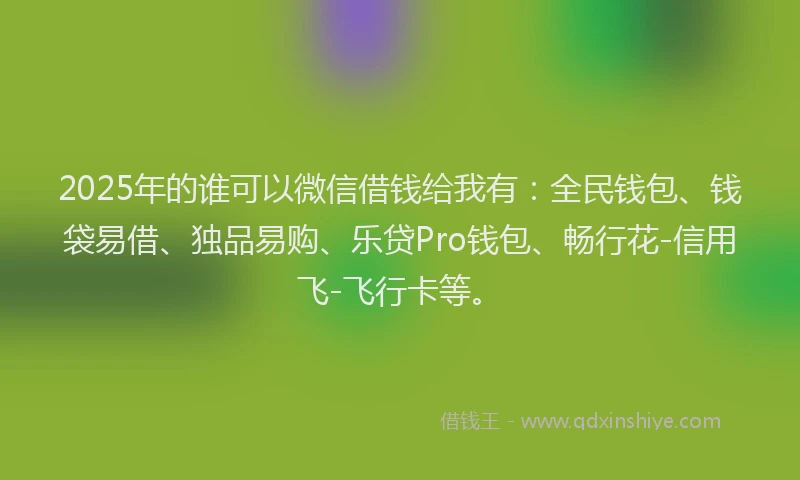 2025年的谁可以微信借钱给我有：全民钱包、钱袋易借、独品易购、乐贷Pro钱包、畅行花-信用飞-飞行卡等。