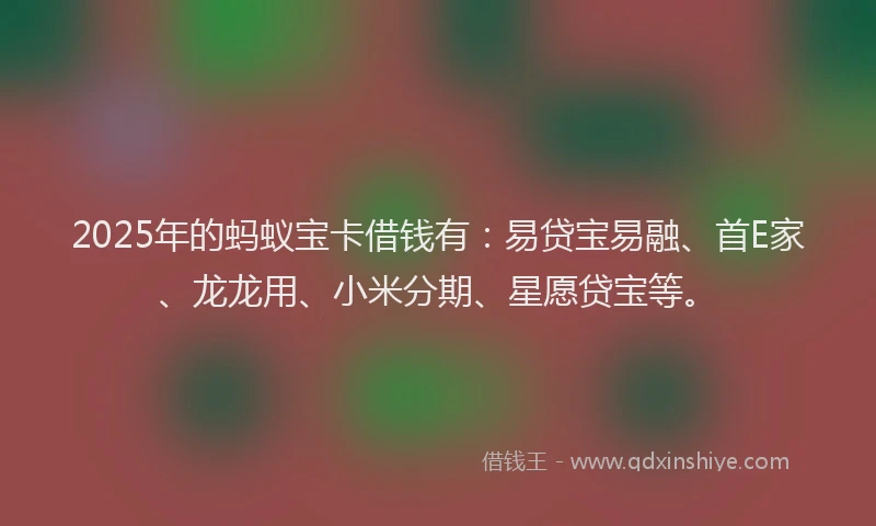 2025年的蚂蚁宝卡借钱有：易贷宝易融、首E家、龙龙用、小米分期、星愿贷宝等。